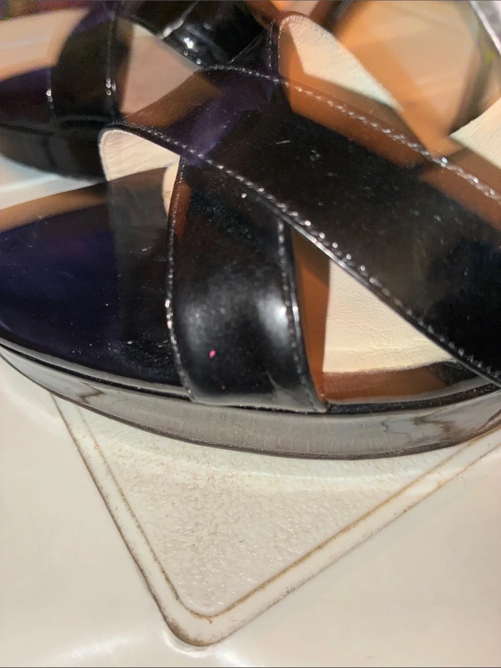 Michael Kors Black Patent Crisscross Heel Sandals